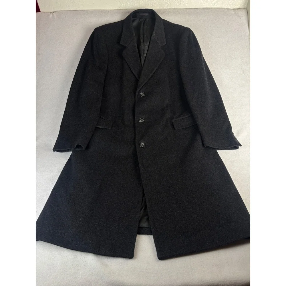Club Room Mens 100% Pure Wool Overcoat Charcoal Grey Long Topcoat 44L Brazil